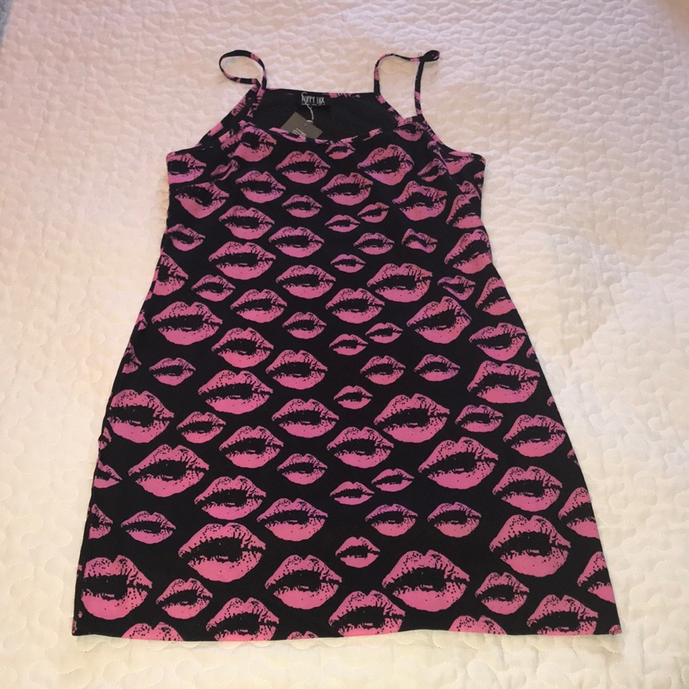Lip patterned tank mini dress